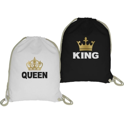 Zestaw plecaków worków ze sznurkiem dla par zakochanych na walentynki komplet 2 sztuki King Queen 4